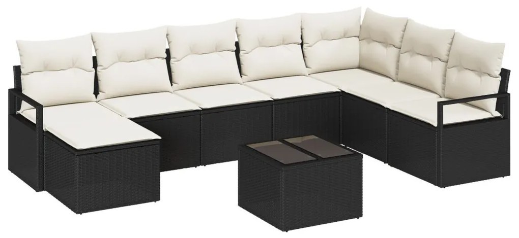 Kanapé Szett párnával 9 pcs Fekete polirattan