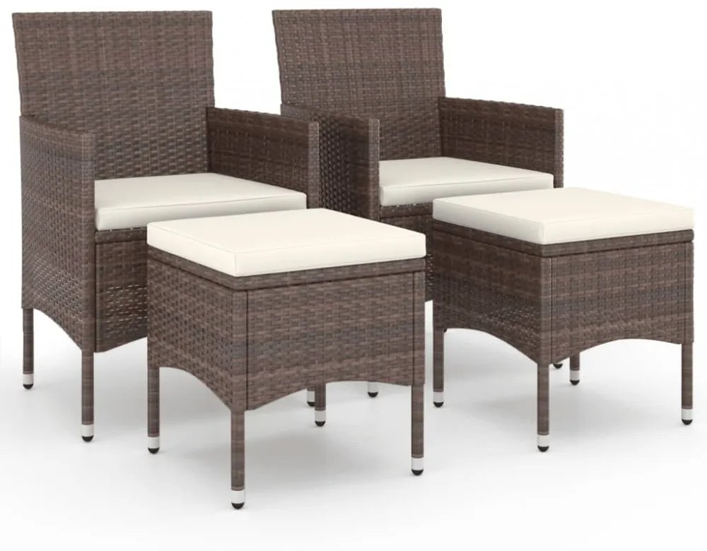 4 részes barna kerti polyrattan szék- és zsámolyszett