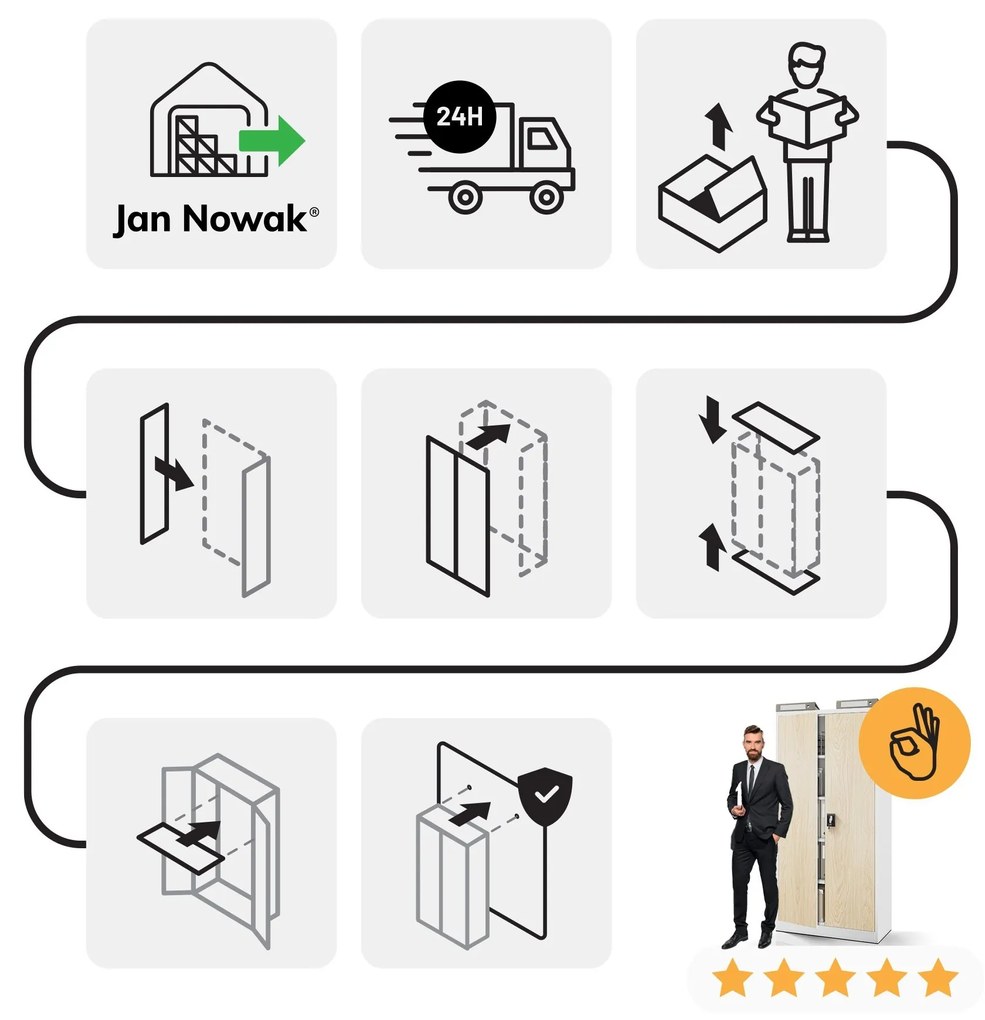 Fém iratszekrény JAN, 900 x 1850 x 400 mm, Eco Design: fehér/ sonoma tölgy