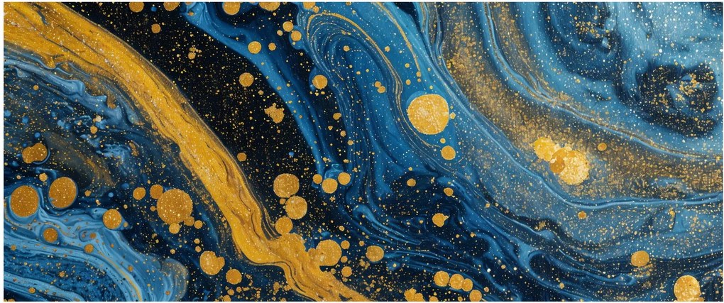 Kép - Kék absztrakció arannyal (120x50 cm)