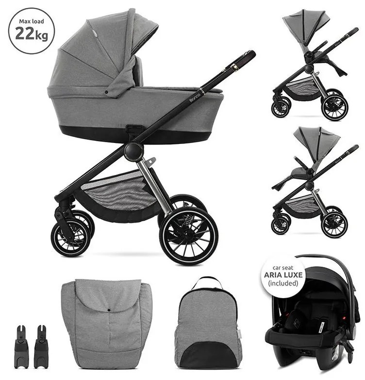 Lorelli Bianca 3az1-ben újszülött babakocsi Lorelli Aria Luxe hordozóval - Grey