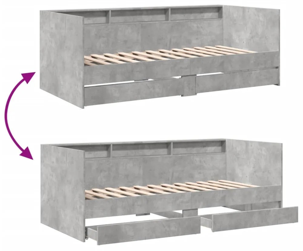 betonszürke kanapéágy fiókkal matrac nélkül 90x190 cm
