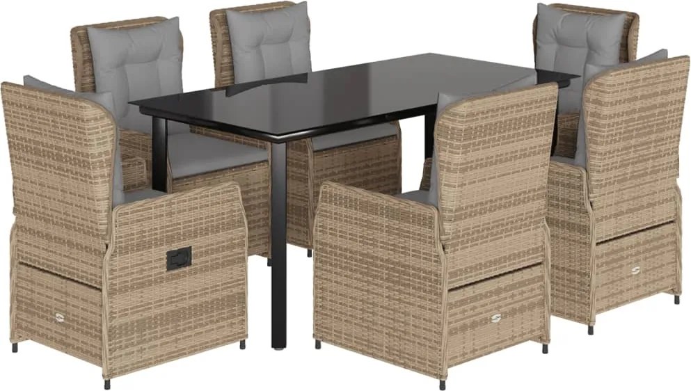 vidaXL 7 részes bézs polyrattan kerti étkezőgarnitúra párnákkal
