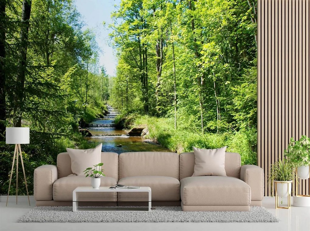 Gario Fotótapéta Folyó a zöld erdőben Anyag: Vlies, Méret: 450 x 315 cm