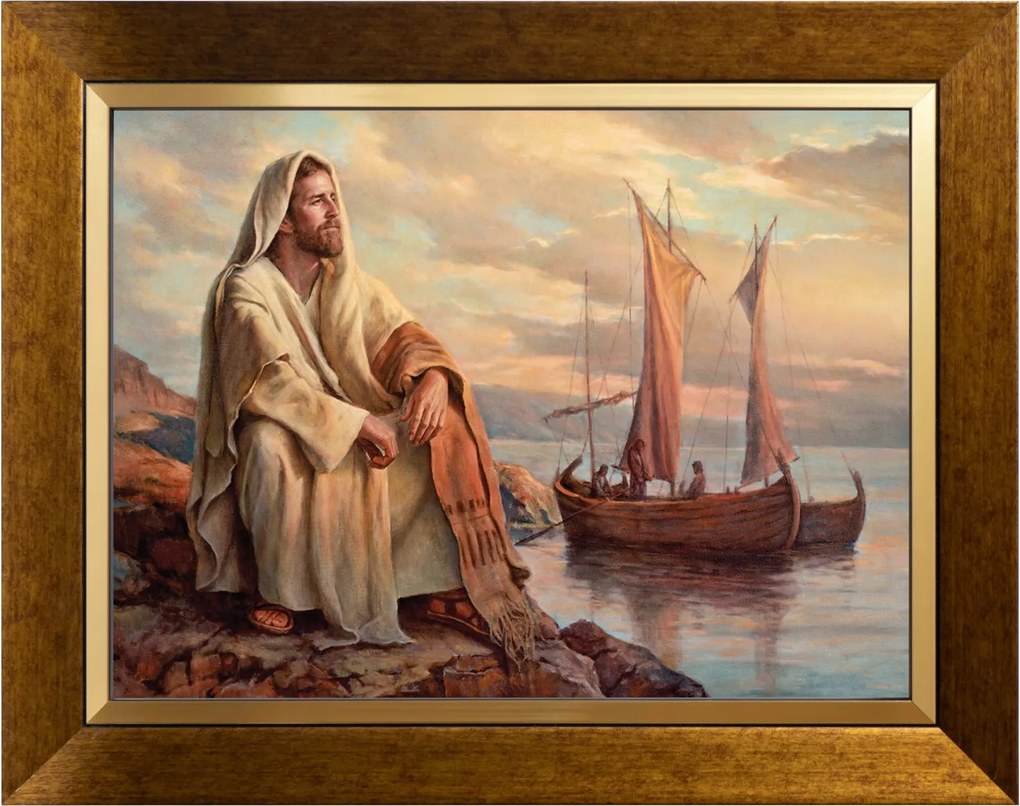 Jézus A Hajóval Vallásos Vászonkép Arany Díszített Kerettel 30X40