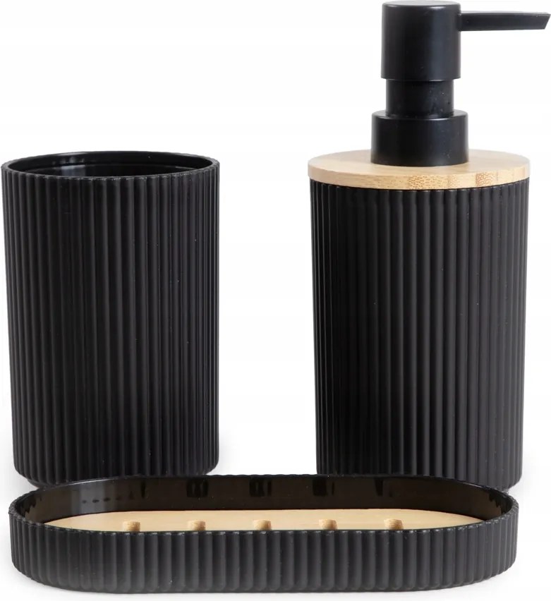 Fürdőszoba szett Cruz adagoló, szappantartó pohár fekete Homla