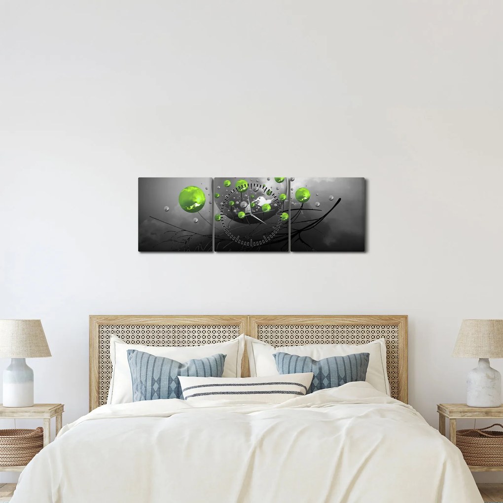 Zöld absztrakt gömbök képe (órával) (90x30 cm)