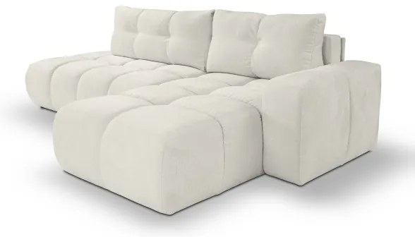 Ággyá alakítható, jobbos, L-alakú kárpitozott sarokkanapé tárolóhellyel ALMADA, bézs