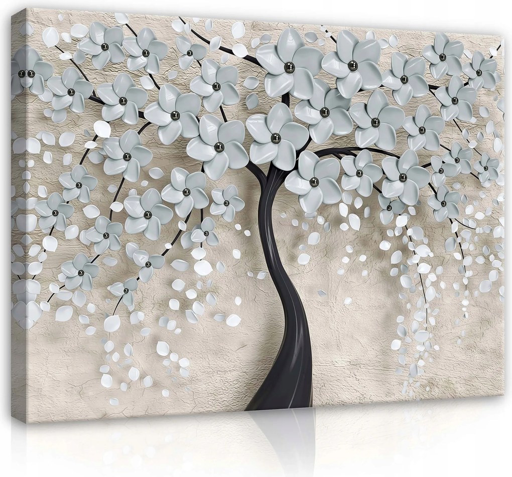 Vászonkép 80x60 3D texturált fa Virágok tavasz nyugalom művészet