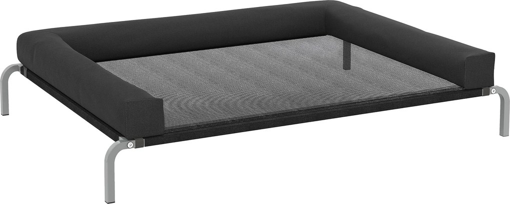 PawHut Hűtött Magasított Kutyaágy, Hordozható Belső Külső Kutya Táborya U-Formájú Párnával, Légáteresztő Háló, Rágásálló, 130 x 90 x 30 cm, Fekete | A