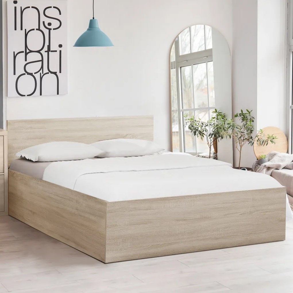 SOFIA ágy 90 x 200 cm, sonoma tölgy Ágyrács: Léces ágyrács, Matrac: Coco Maxi 20 cm matrac