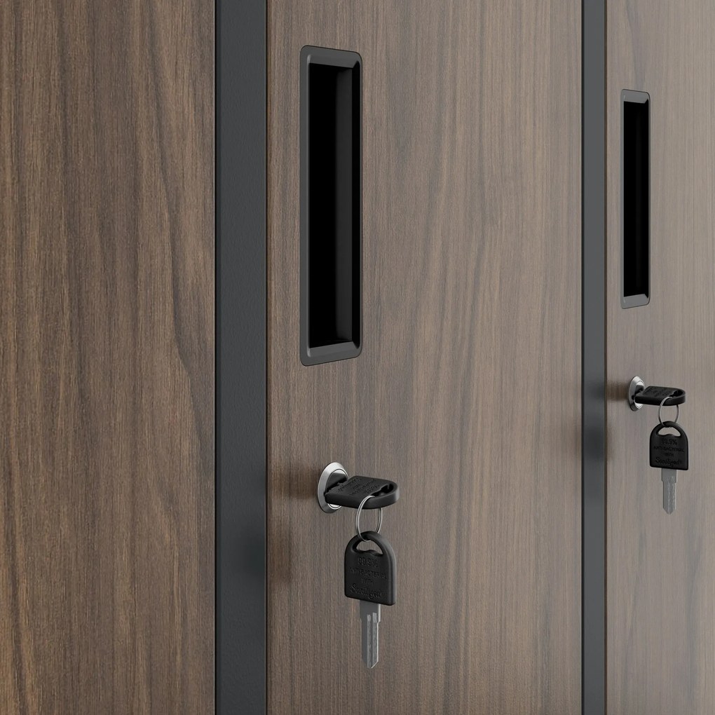 Pléh öltözőszekrény lábakon, 10 rekeszes BARTEK, 1360 x 1720 x 450 mm, Eco Design: antracit/ dió