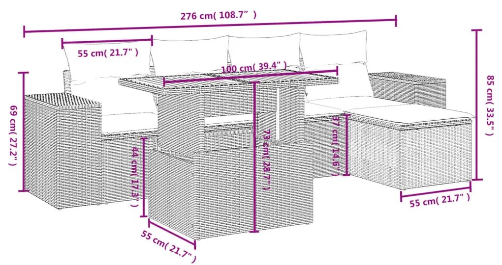 6 részes bézs polyrattan kerti ülőgarnitúra párnával