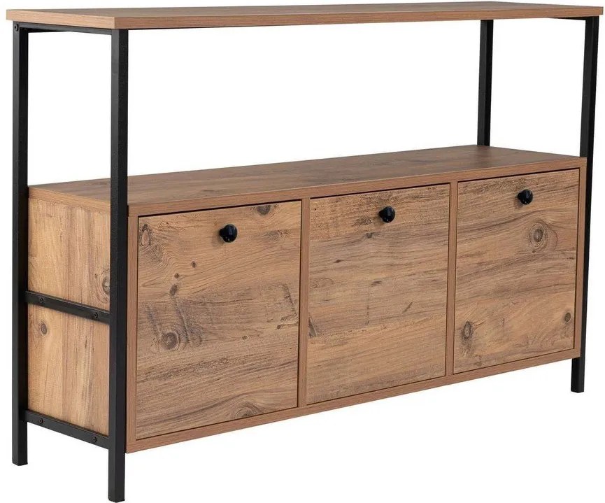 Natúr színű konzolasztal borovi fenyő dekorral 29,5x120 cm Solace – Kalune Design