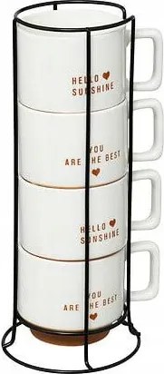 4 db-os 300ml-es bögre szett állványon fehér/ terrakotta