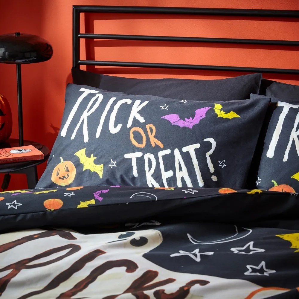 Fekete egyszemélyes ágyneműhuzat 135x200 cm Halloween Trick or Treat – Catherine Lansfield