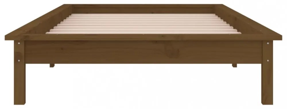 kis egyszemélyes mézbarna tömör fa LED-es ágykeret 75 x 190 cm
