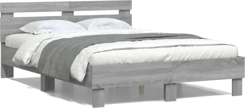 vidaXL szürke sonoma színű szerelt fa ágykeret fejtámlával 120x200 cm
