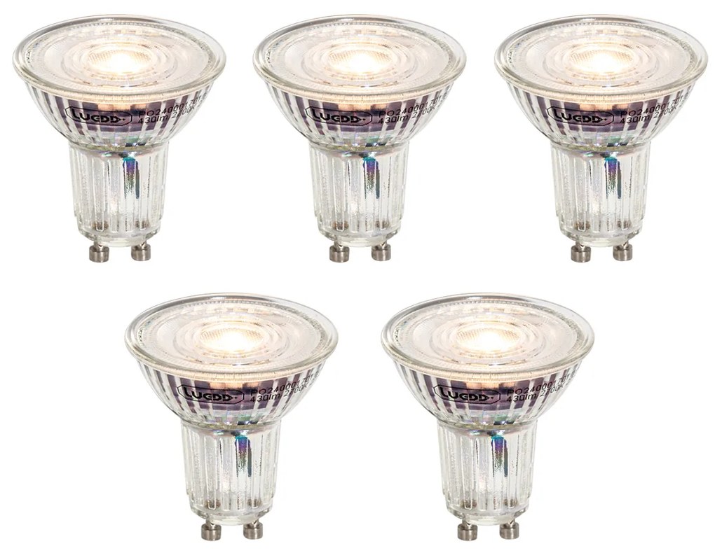 5 db-os GU10 50 mm-es szabályozható átlátszó LED izzókészlet 4,9W 430 lm 2700K