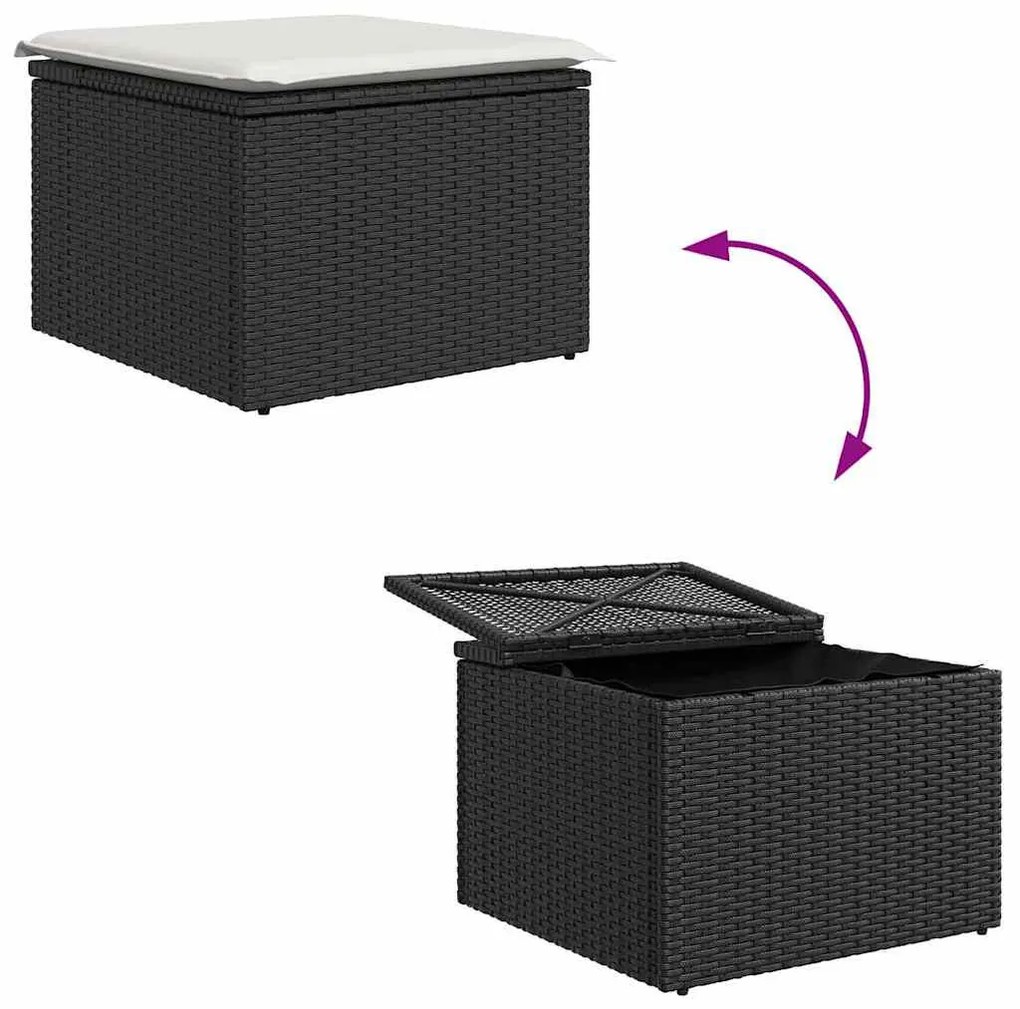 Kerti Kanapé Szett párnával 5 pcs Fekete és fehér Poli rattan