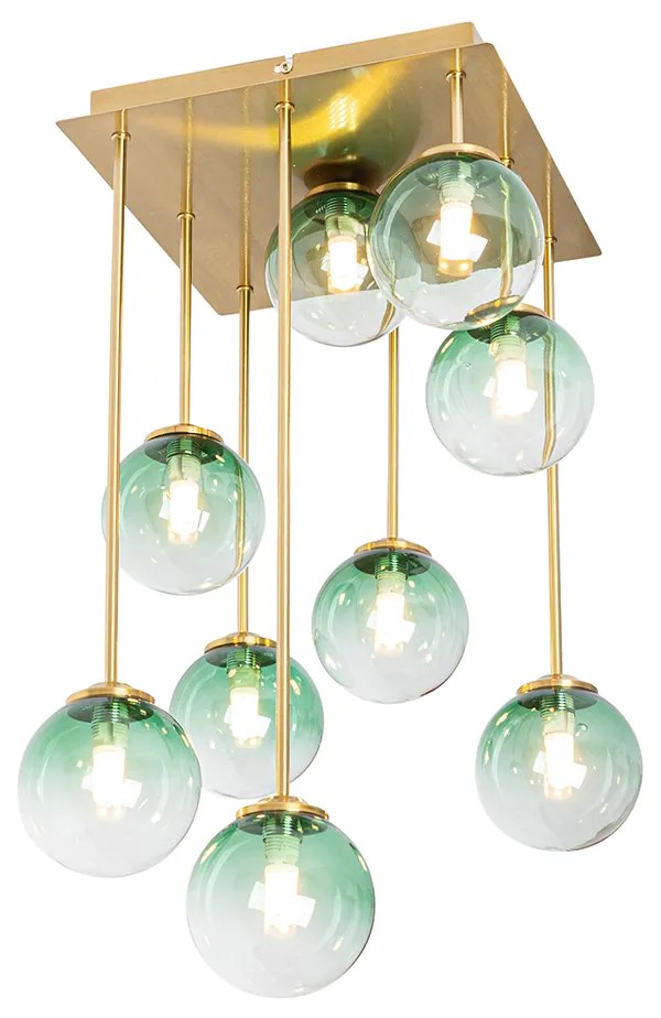 Art Deco mennyezeti lámpa arany zöld üveggel 9-lámpás - Athén
