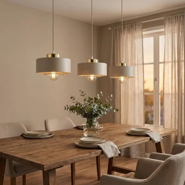 Brilagi - Kábelre függesztett csillár SPRING 3xE27/60W/230V bézs/arany