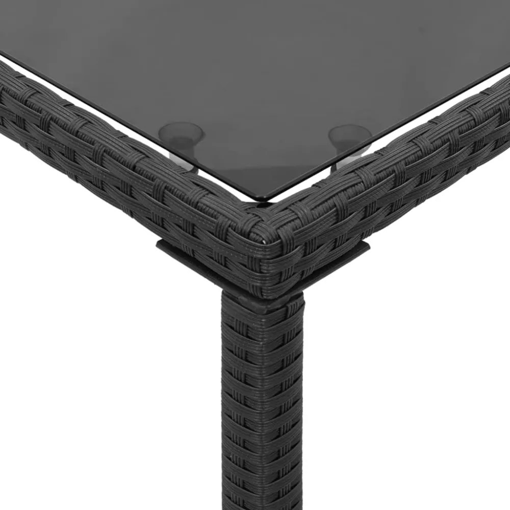 fekete polyrattan üveglapos kerti asztal 115x54x74 cm