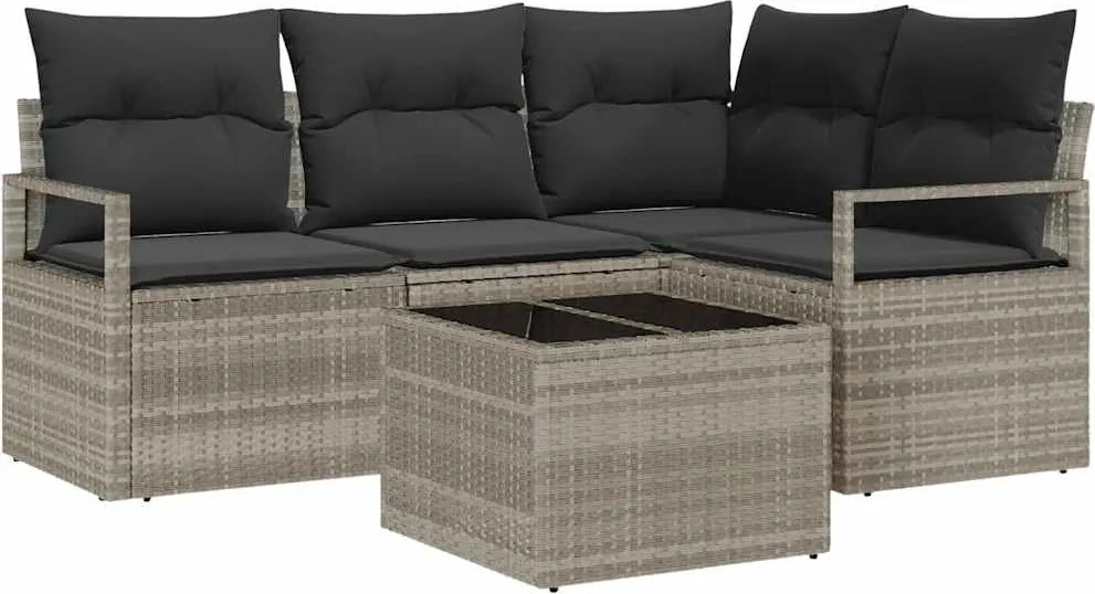 vidaXL Kanapé Szett párnával tárolóval 5 pcs Világosszürke polirattan