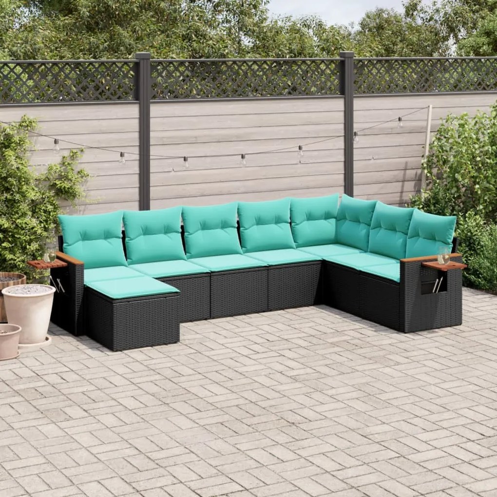 8 részes fekete polyrattan kerti ülőgarnitúra párnával