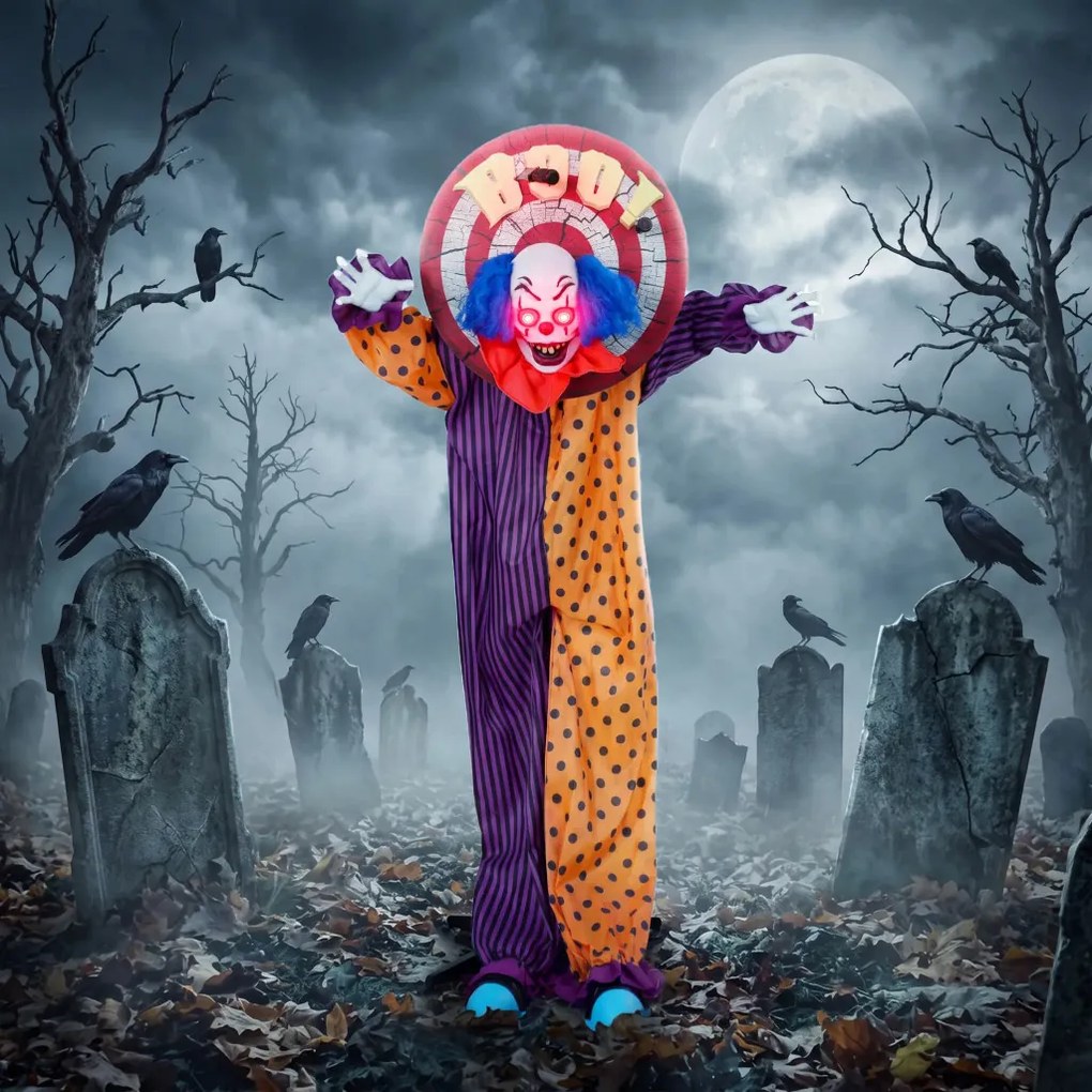 HOMCOM 167 cm-es életnagyságú animált halloweeni bohóc