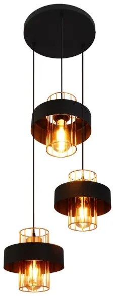 Csillár zsinóron VOLTA 3xE27/15W/230V fekete/arany