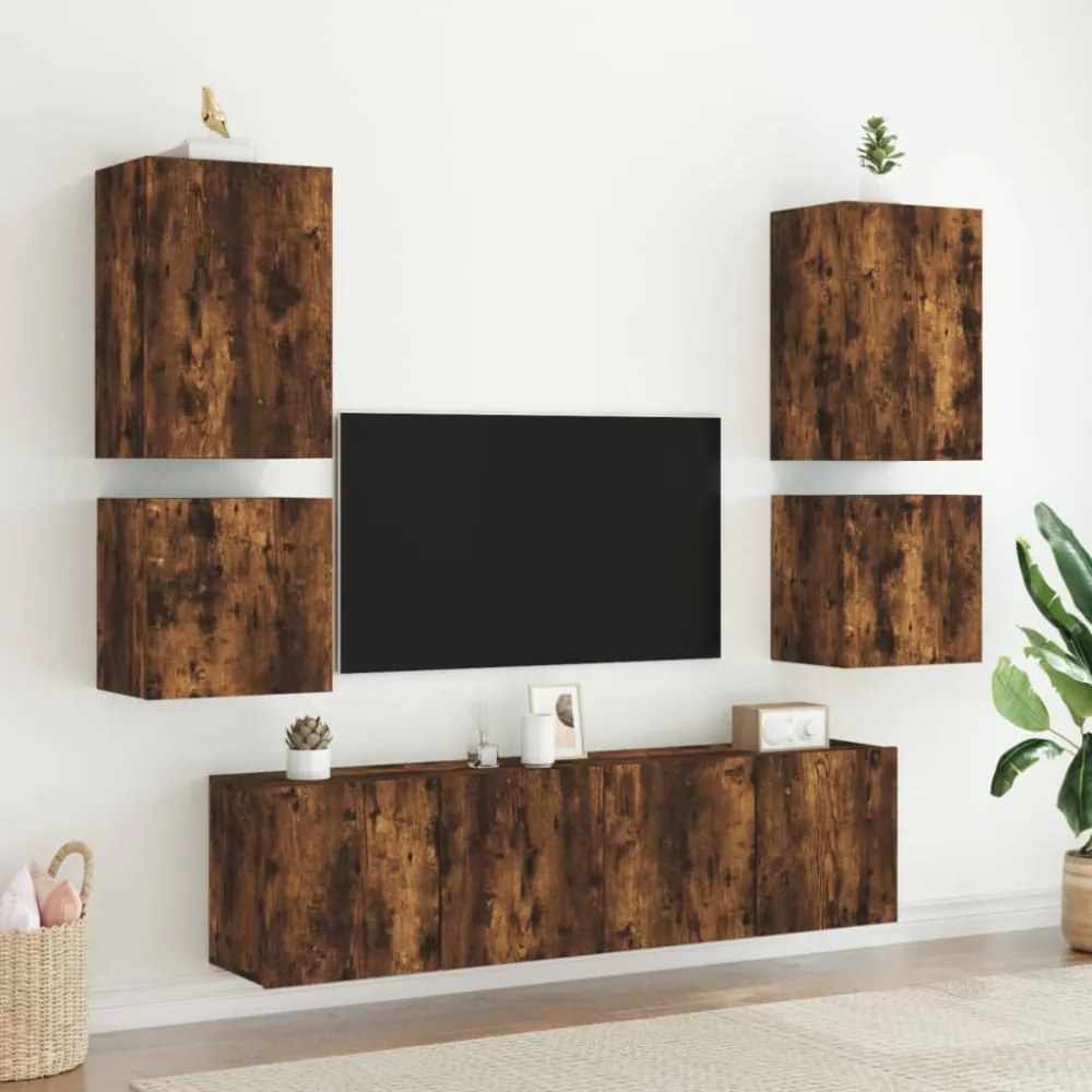 2 db füstös tölgy szerelt fa fali TV-szekrény 40,5 x 30 x 40 cm