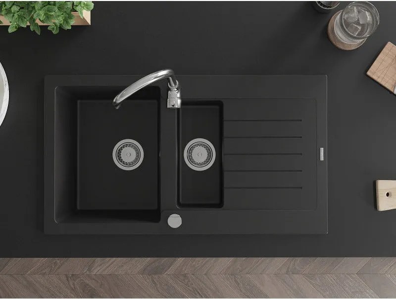 Mexen Matias - gránit mosogató 90,0x50,5cm, 1,5 kamrás, fekete, 6502901505-77
