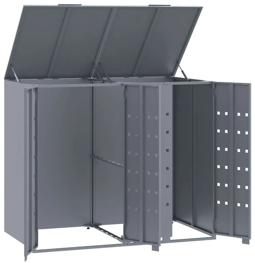 szürke acél kerekes tároló 2 szemeteskukához 138 x 79 x 117 cm