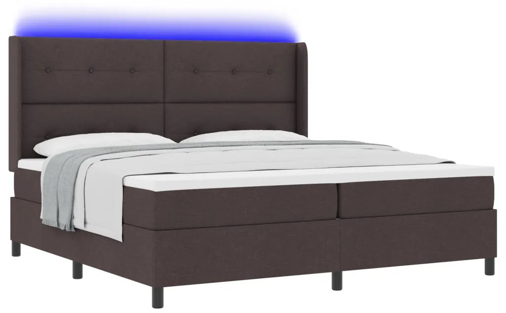 Boxspring Ágy Matraccal és LED világítással Sötétbarna 200x200 cm Szövet