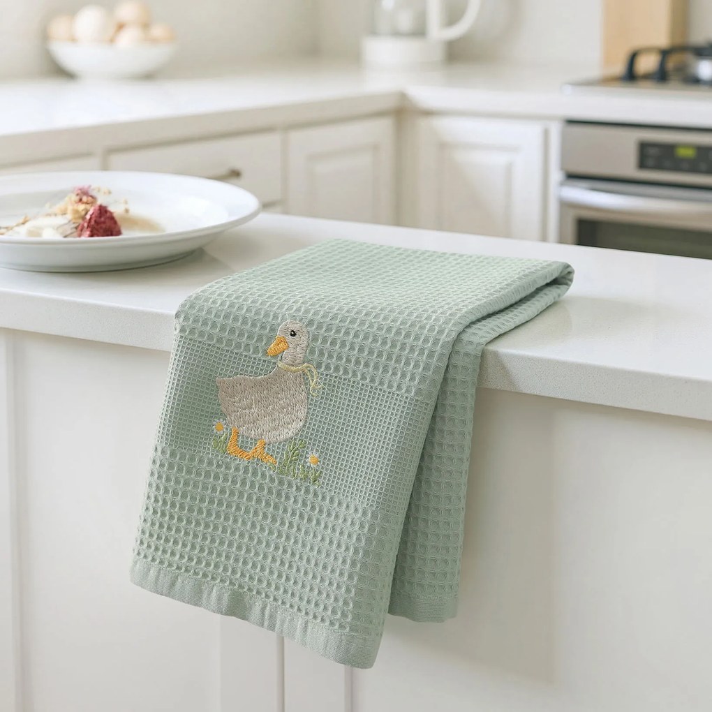 Goldea húsvéti hímzett waffle konyharuha - kacsa zsálya alapon 50 x 70 cm
