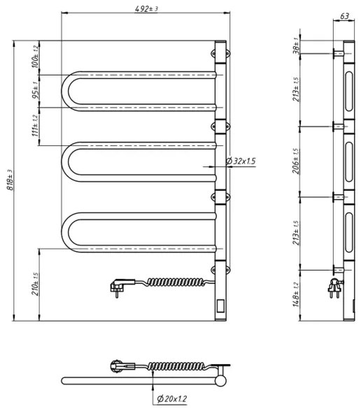 Elektromos forgatható törölközőszárító FOUETTE 185W/230V 81,8 cm IP44 fekete