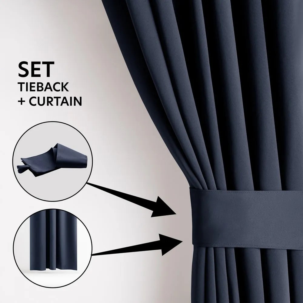 Sötétkék sötétítő termo függöny 140x245 cm Pleat – Restilo