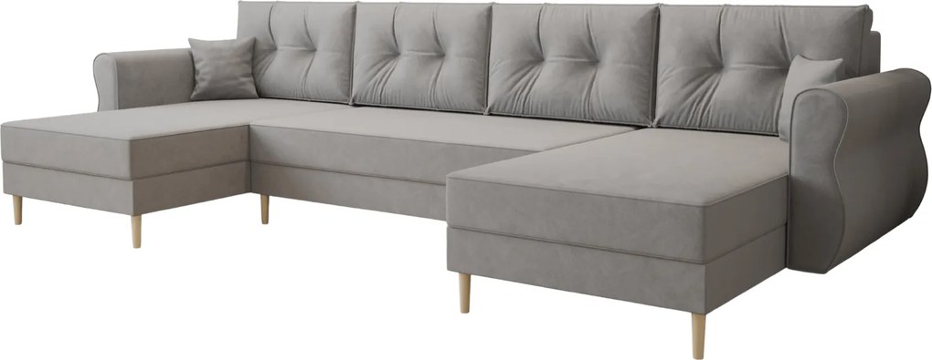 AKCIÓ Kinyitható U alakú ülőgarnitúra SILVIANO 300x140 cm, szürke + 2 díszpárna INGYENES II. osztály