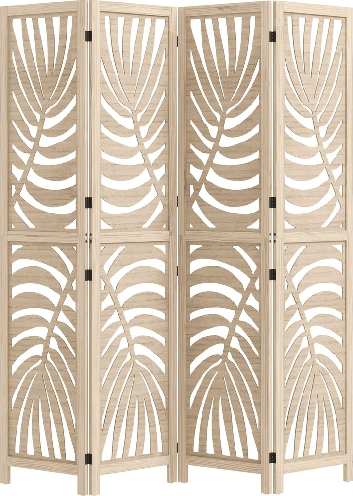 HOMCOM Beltéri 4 Paneles Fahasáb 160 x 170 cm Összecsukható és Hordozható Privátszűrő, Levél Mintás, Eltávolítható Elválasztó Nappaliba, Hálószobába,