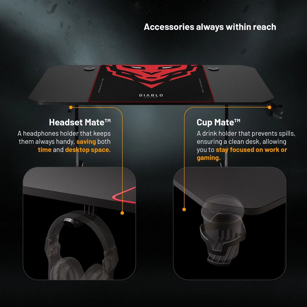 Gamer asztal 160 cm fekete: Diablo X-Mate 1600