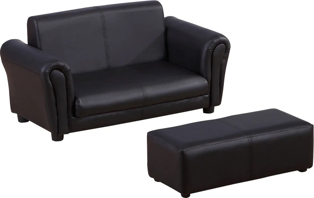 HOMCOM Gyermek Fotel Lábzsámollyal, Gyerek Kanapé Puffal, Gyermekkanapé, Fotel, Fekete, 83 x 42 x 41 cm | Aosom