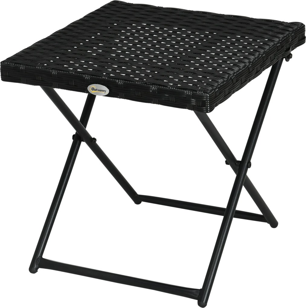 Outsunny Összecsukható Oldaltábla Polyrattan Kávézóasztal Erkélyasztal Kertasztal, 40x40x40cm Fekete | Aosom