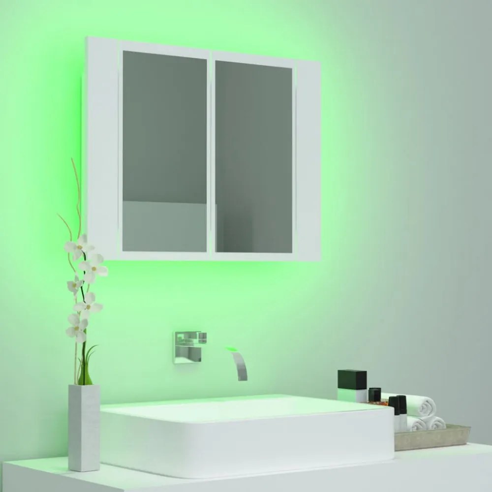 fehér akril LED-es fürdőszobaszekrény tükörrel 60x12x45 cm