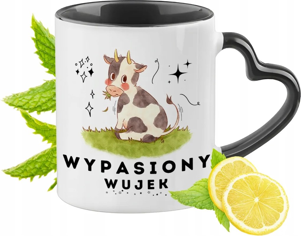 Fekete Bögre Szív Alakú Füllel Ajándék Nyomtatott