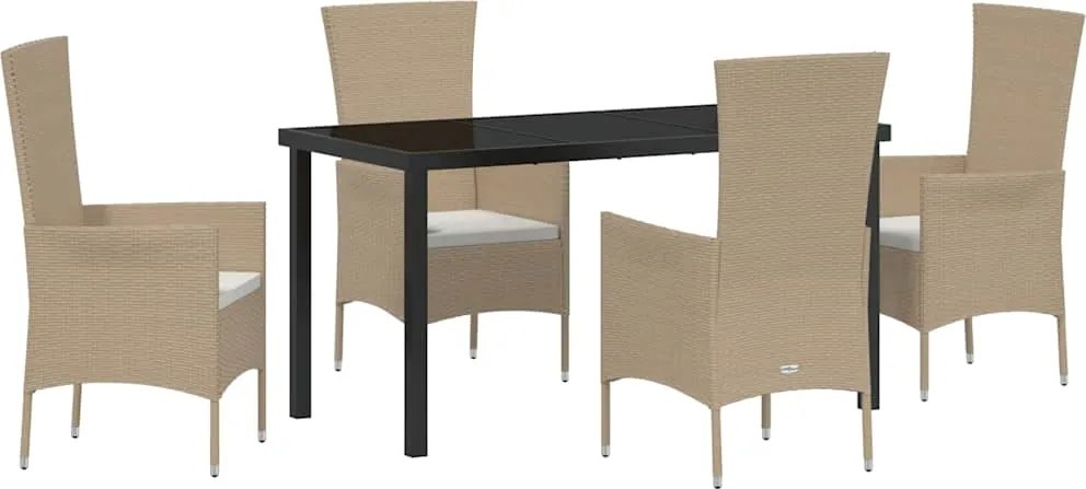 vidaXL Kert étkező szett párnával 5 pcs Bézs polirattan