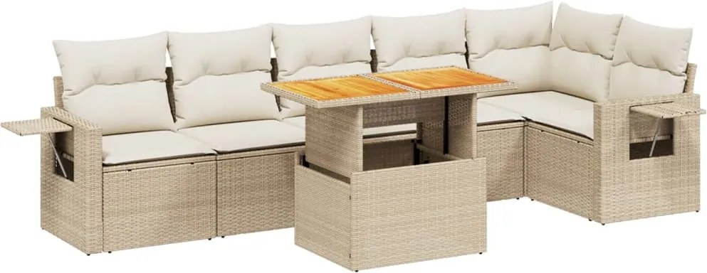 vidaXL 7 részes bézs polyrattan kerti ülőgarnitúra párnákkal