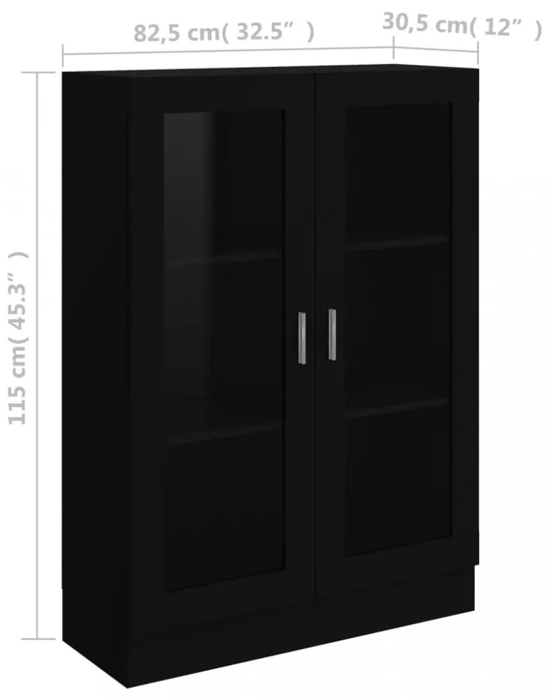 fekete szerelt fa vitrinszekrény 82,5 x 30,5 x 115 cm