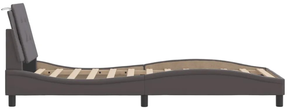 szürke műbőr ágykeret LED-világítással 90 x 200 cm