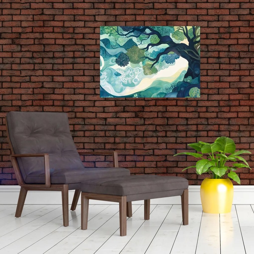 Üveg kép – Az életfa zöld lombkoronája (70x50 cm)